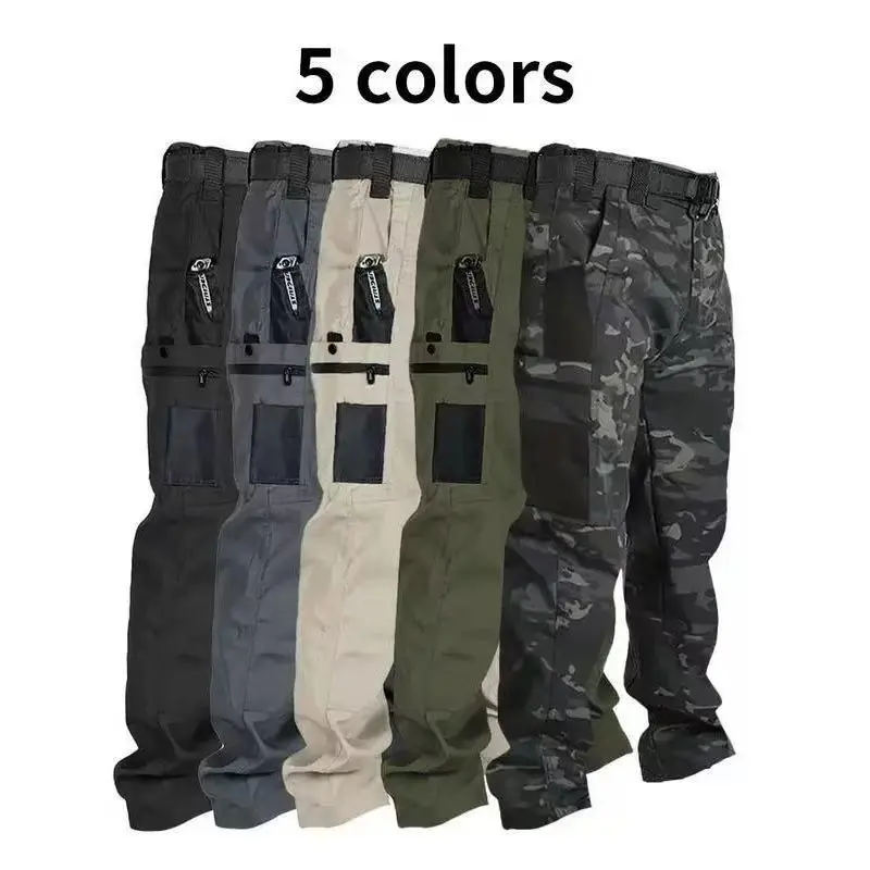 Men's Basic Plain Tactical Pants - 230g/m² Rayon Fabric, Multiple Pockets, Zipper Closure, Attachment Pockets, High Durability Menswear Bottoms for Spring & Autumn Hiking, Work-To-Hike Ready