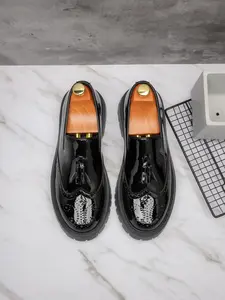 Men's Formal Classic Round Toe Thick Sole Fringe Loafers, Height Increasing Derby Shoes, Stylish Business Casual Footwear for Men