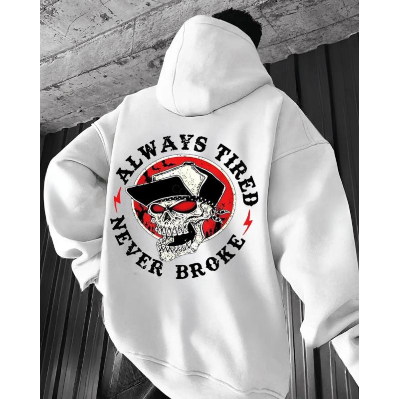 Always Tired Never Broke Skull Hoodie – Hustle Mindset Dark Humor Graphic T Shirt for Men – Savage Attitude Streetwear Sweatshirt