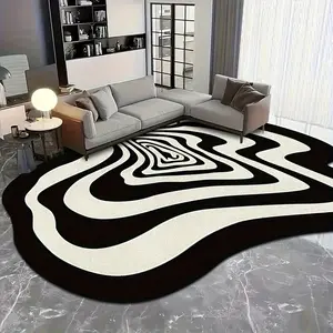 Irregular 3D Visual Pattern Rug, Modern Abstract Rug, Black and White Pattern Area Rug, Stylish Soft Plush Floor Mat, Home Decor, Laundry Room Machine Washable Floor Mat