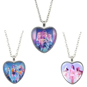 K-Pop  Demon Slayer "Time Gem" Heart Necklace — Featuring a Vibrant, Colorful Love Pendant. Perfect for Daily Wear, Vacations, and Dates — A Delightful and Exquisite Little Gift.