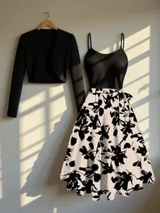 Elegant Floral Knit TwoPiece Dress Suit for All Seasons