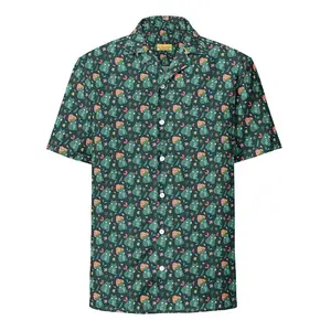 Mushroom Frog Unisex Oversized Button Up Hawaiian Shirt Cottagecore Unique Funny Gift Idea Casual Menswear Woven Polyester