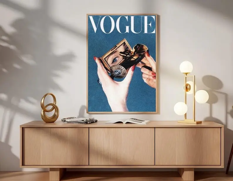 Vogue Magazine Cover Poster, Vintage Fashion Photo Art, Retro Vanity Wall Decor