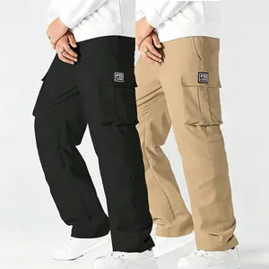 Men's 2pcs Straight-Leg Cargo Pants with Adjustable Drawstring Waist & Multiple Pockets for Daily Wear & Outdoor Sports