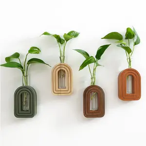 Wood Wall Arched Propagation Vases (Set of 4), Hanging Plant and Flower Vases, Home Decor Boho Wall Decoration for Living Room Bedroom