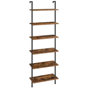 HOOBRO DIY Ladder Shelf, 6-Tier Wall Mounted Bookshelf, Office Vertical Bookcase, Wooden Storage Shelves for Home, Bedroom, Rustic Brown and Black#SpringSale #BigSpringSale