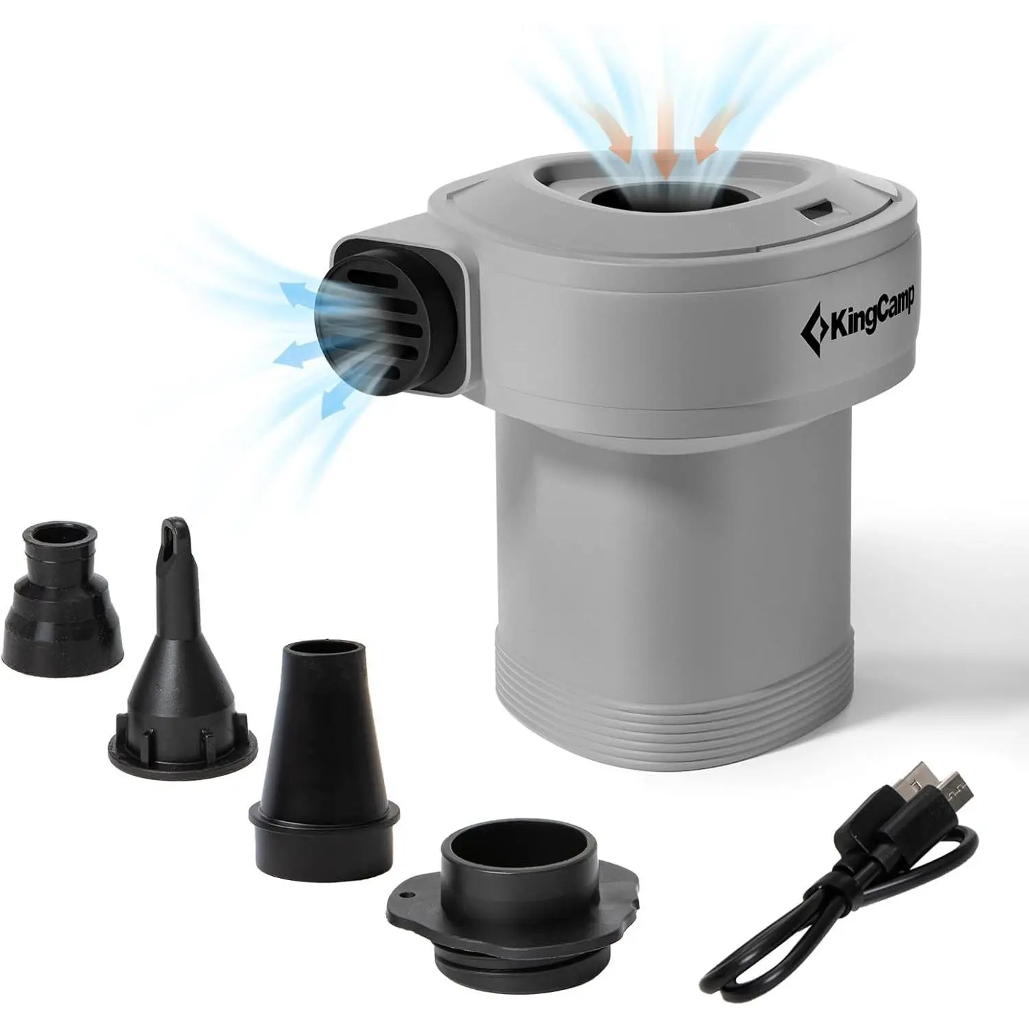 KingCamp Rechargeable Portable Electric Air Pump for Inflatables - 2-in-1 Inflate & Deflate, Type-C Charging, 4 Nozzles, Lightweight Compact, Fast Pad Inflation, USB Cable, Outdoor Gear for Camping, Pool