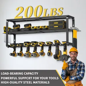 4-Layer Wall-Mount Power Tool Organizer, 9-Slot Cordless Drill Storage Shelf with Screwdriver Holder for Workshop, Shed