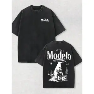 UFO Cowboy Graphic T Shirt 230g Heavyweight Vintage Washed Cotton Retro Streetwear Tee Letter Print UFO Western Cowboy Desert Scene Design Y2K Oversized Casual Short Sleeve Mens Summer Fashion Top         T？ T？