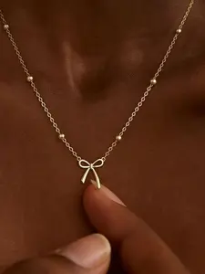 Clean Girl Aesthetic Necklace, Delicate Bow Necklace, Gold Plated Cute Choker, Small Bow Pendant Charm, Teenager Gift