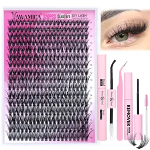 Eyelash Extension Kit Fluffy Lash Clusters Kit with Bottom Lashes Wispy Individual Lashes 100D Volume 12-20mm Eyelash Clusters with 5-6mm Bottom Lashes with Bond and Seal and Lash Tweezers