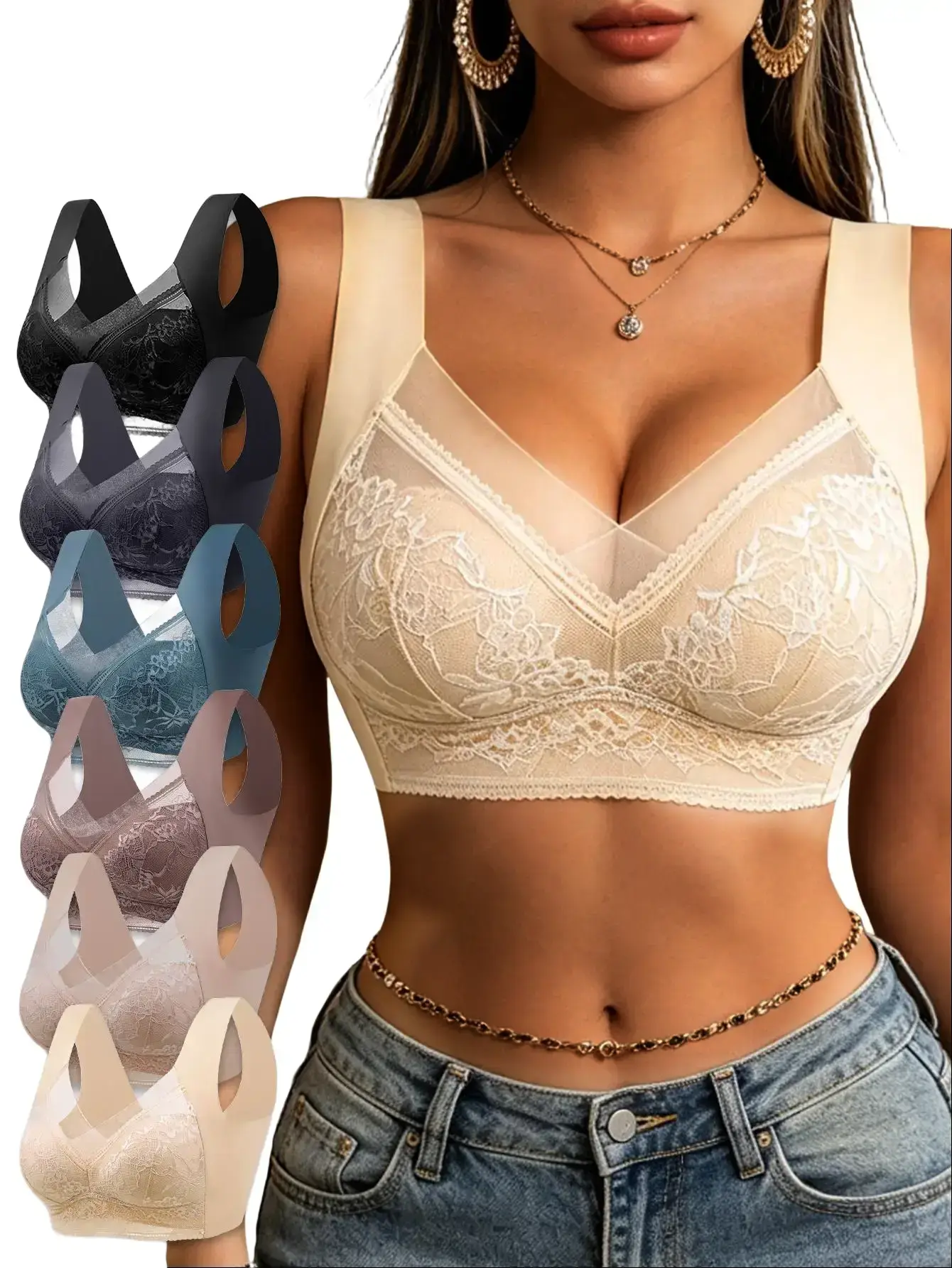 Women's 6 Pack Lace Push Up Bras, Padded Breathable Bralettes, Soft Comfortable Everyday Bras for Casual Wear, Lounging and Layering supportive