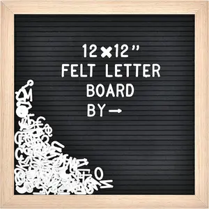 Felt Letter Board with 460 Letters, Numbers & Symbols - 12 x 12 inch Changeable Message Board with Wooden Frame Wall Mount Hook (Black)