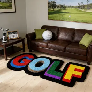 Interesting and creative colorful letters living room irregular carpet soft and fluffy bedroom carpet home decoration entrance door bathroom thickened non-slip floor mat GOLF English golf theme sofa area carpet sports trend play leisure area carpet