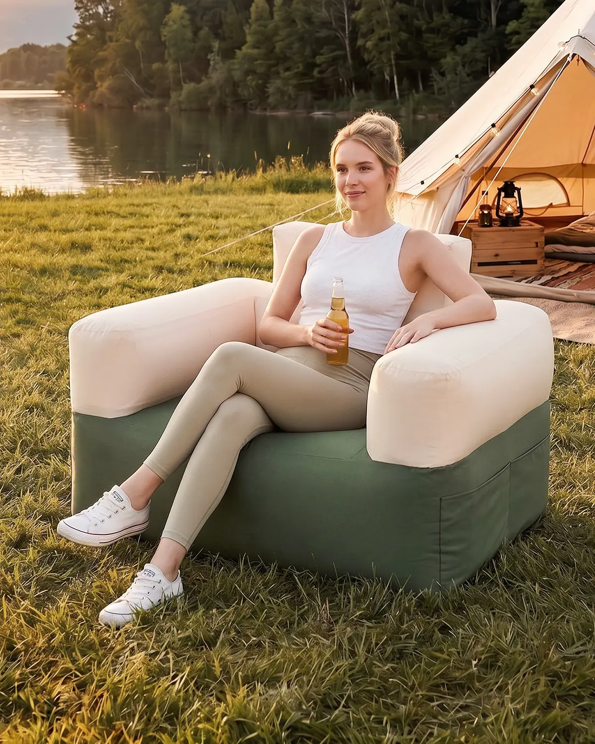 SLSY Portable Inflatable Sofa Built-in Air Pump | 440LB Heavy Duty Air Couch, Washable 1000D Oxford Outdoor Lounge for Camping, Beach & Home