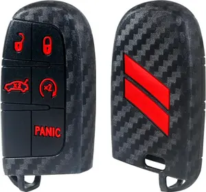 Key Fob Cover for Dodge Accessories 5 Button Key Fob Case for Dodge Charger Challenger Dart Durango Journey Replacement Remote Control 3 4 5 Buttons Key Fob Shell (Carbon Fiber Red, 1 PC)