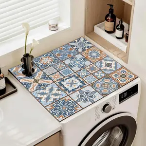 Flowers Washer Dryer Dust Cover Mat For Top Creative Washing Machine Dust Cover Pad Fast Drying Absorbent Mat Top Protector Mat for Kitchen Laundry Room 23.6 * 19.7''