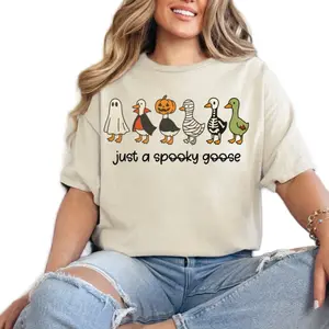 Just a Spooky Goose Design DTF Transfer 11" Halloween  with Ghost and Duck Characters