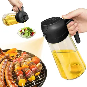 Oil Sprayer for Cooking 2 in 1 Olive Oil Dispenser and Sprayer 16oz/470ml Glass Spray Bottles And Pour for Cooking Kitchen Food-Grade Oil Mister For Air Fryer Salad Baking BBQ(green)