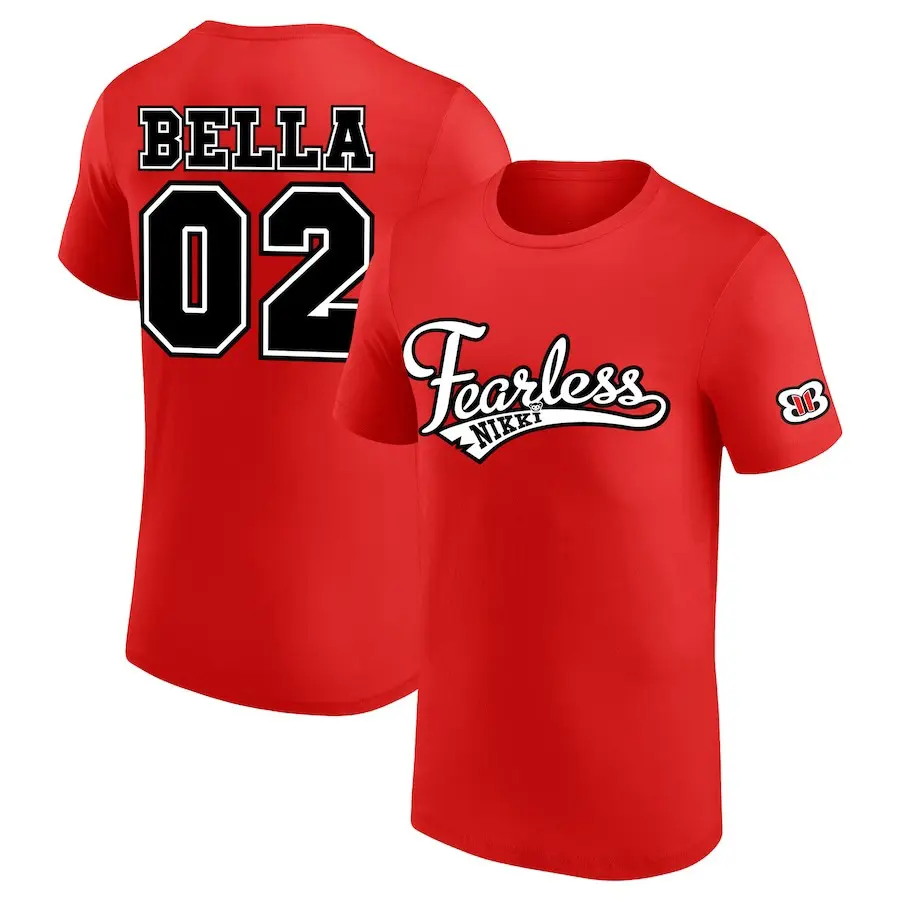 Women's Red Nikki Bella Fearless Graphic T-Shirt - Unisex Shortleeve Basic Casual Tee, Hoodie, Sweatshirt - Fitted, Both-Side Print - Pair with Jeans