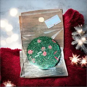 Handmade Christmas Resin Pop Socket with Glittery Green Base and Festive Peppermint Design Perfect for Holiday Gifts