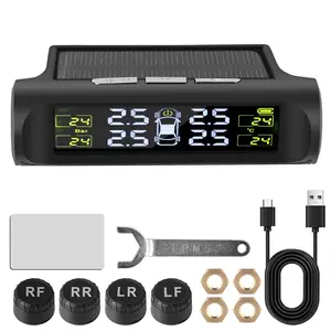 0-6Bar Car Tire Pressure Monitoring System USB / Solar TPMS Universal Auto Security Alarm Systems Tyre Temperature Monitor Automotive Vehicle