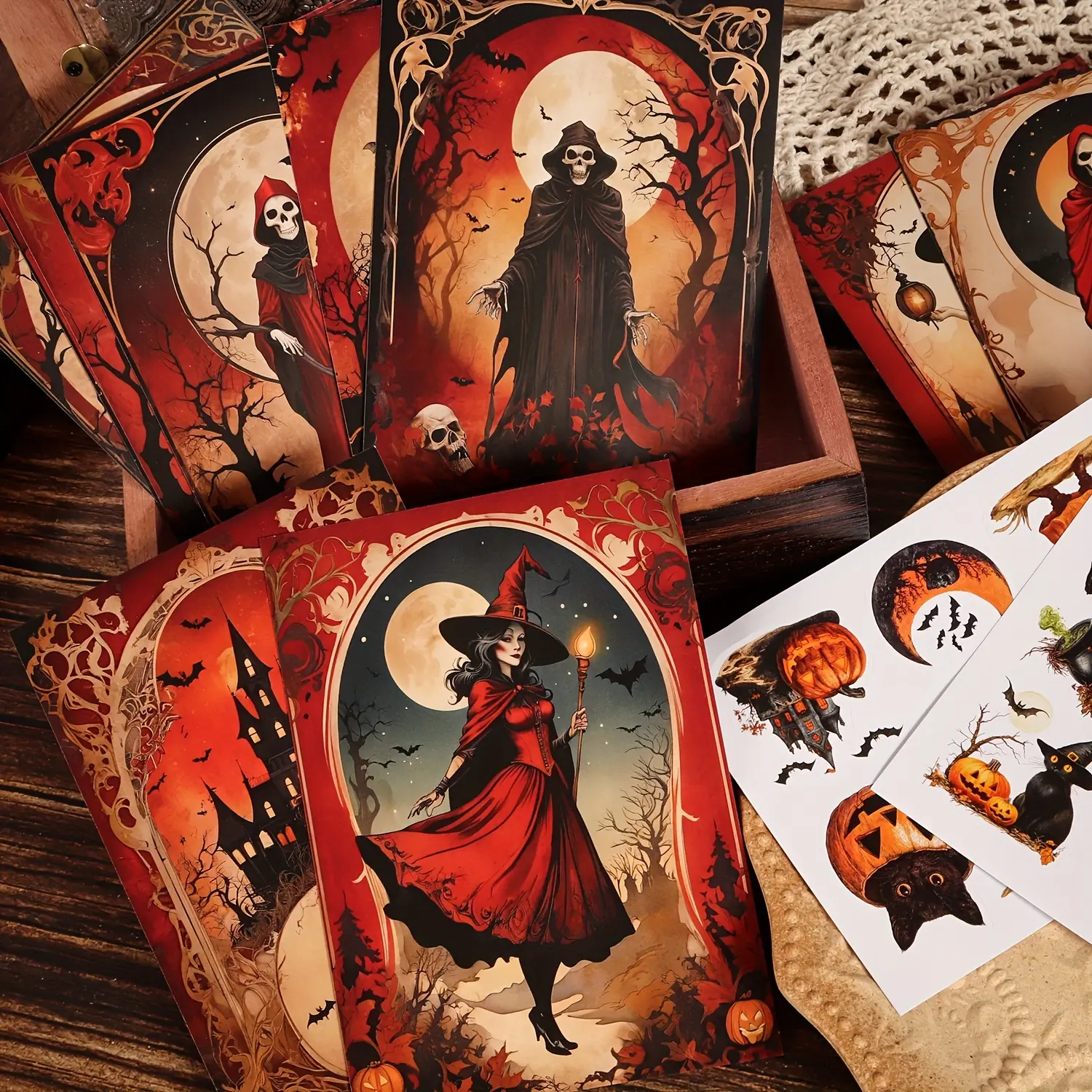 JAIIMAN 12cards, 4envelopes, 28stickers Magical Halloween Witch DIY Decoration Cardboard, Writable Thick Postcard Set, for Scrapbooking Supplies, Scrapbook Materials, Greeting Card, Halloween Decorations, Art Crafts