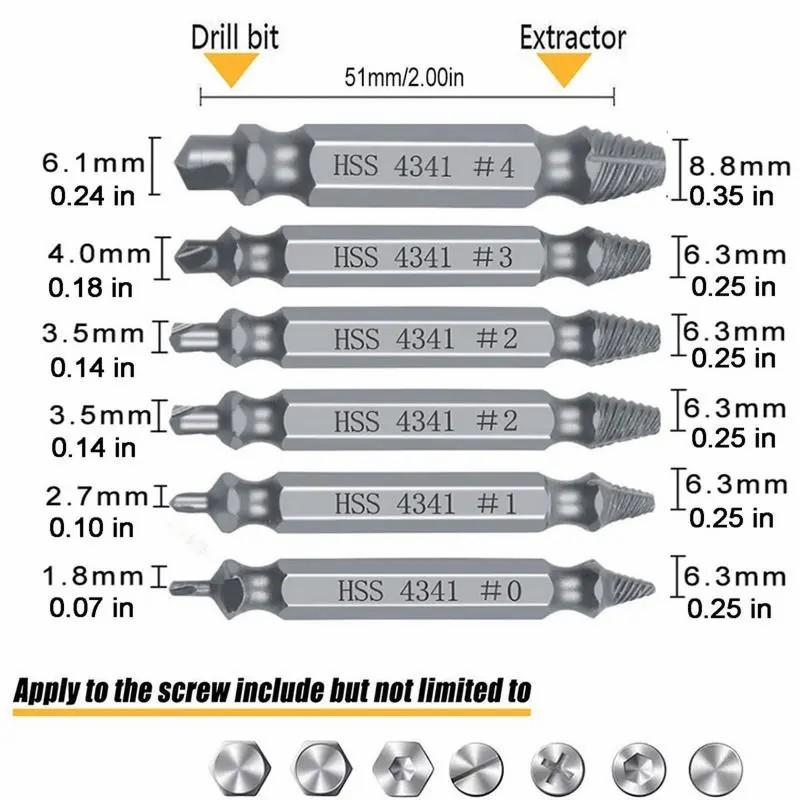 Stripped Broken Screw Remover,6 Counts Set Easy Out Bolt Extractor, Damaged Screw Extractor Set,Double Head Extraction Design Extractor Head,Household Repair Tools, Power Tool Accessories, Screwdriver Bit Clip