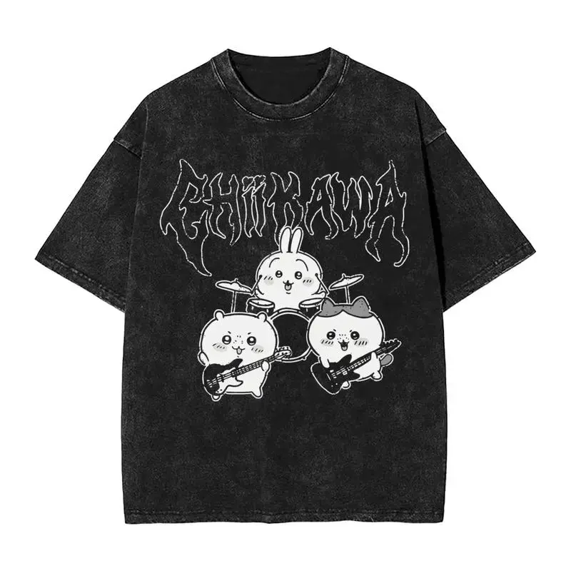 Oversized Graphic T-Shirt, Unisex Vintage Heavy Metal Cartoon Print, Garment-Washed Heavyweight Cotton Short Sleeve Top with Round Neck, Shortsleeve