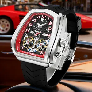 HANBORO Men's watches fully automatic mechanical watches unique design watches waterproof Double flywheel watch