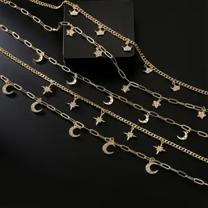 Stainless Steel Leaf Star Link Chain Dangle Charm Pendants Chains for Necklace Bracelet Jewelry Making DIY