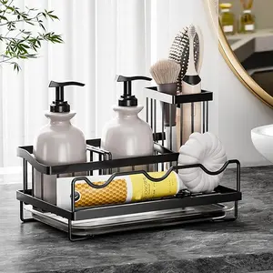 Sink Sponge Holder, Kitchen Sink Caddy Organizer with High Brush Holder, Stainless Steel Kitchen Countertop Organizers and Storage Accessories,Soap Dispenser Organize (Black)