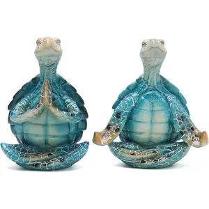 Hodao Yoga Turtle Figurine Set, Resin Meditating Sea Turtle Statues, Coastal Zen Decor for Home & Garden, Whimsical Beach Lover Gift