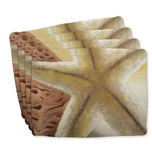 360 stand Beach Theme Placemats & Coaster Set - 4-Piece, 14x18 in. Lightweight Braided Polyester, Starfish & Seashell Print, Kitchen & Tableware Accessory