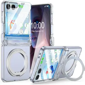 for Z Flip 7 Case Clear,Compatible with MagSafe, Built-in Kickstand & Screen Protector & Hinge Protection, Slim Protective Phone Case Plating Cover for Samsung Galaxy Z Flip 7 (Clear)