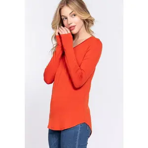 Long Sleeve V-neck Rayon Spandex Jersey Top