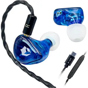 EPZ G10 IEM for Gaming Wired Earphones HiFi 10mm LCP Dynamic Driver in Ear Monitor 0.78 2 Pin Detachable Cable EQ Adjustment Gaming Earbuds with Mic for Musicians Gamer (Type C)