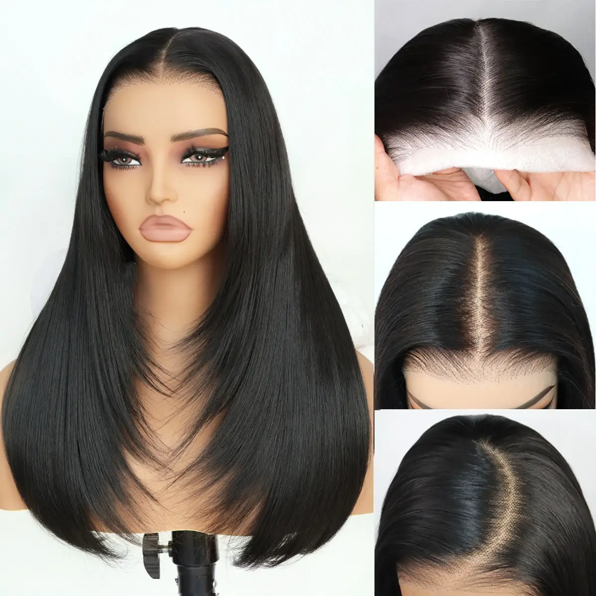 Ua Hair Glueless Synthetic layered cut 9x7 Lace Front Wig Wear And Go Pre Plucked Pre Cut Straight Wig Vivid Self Growing Clean Hairline with Tiny Kno