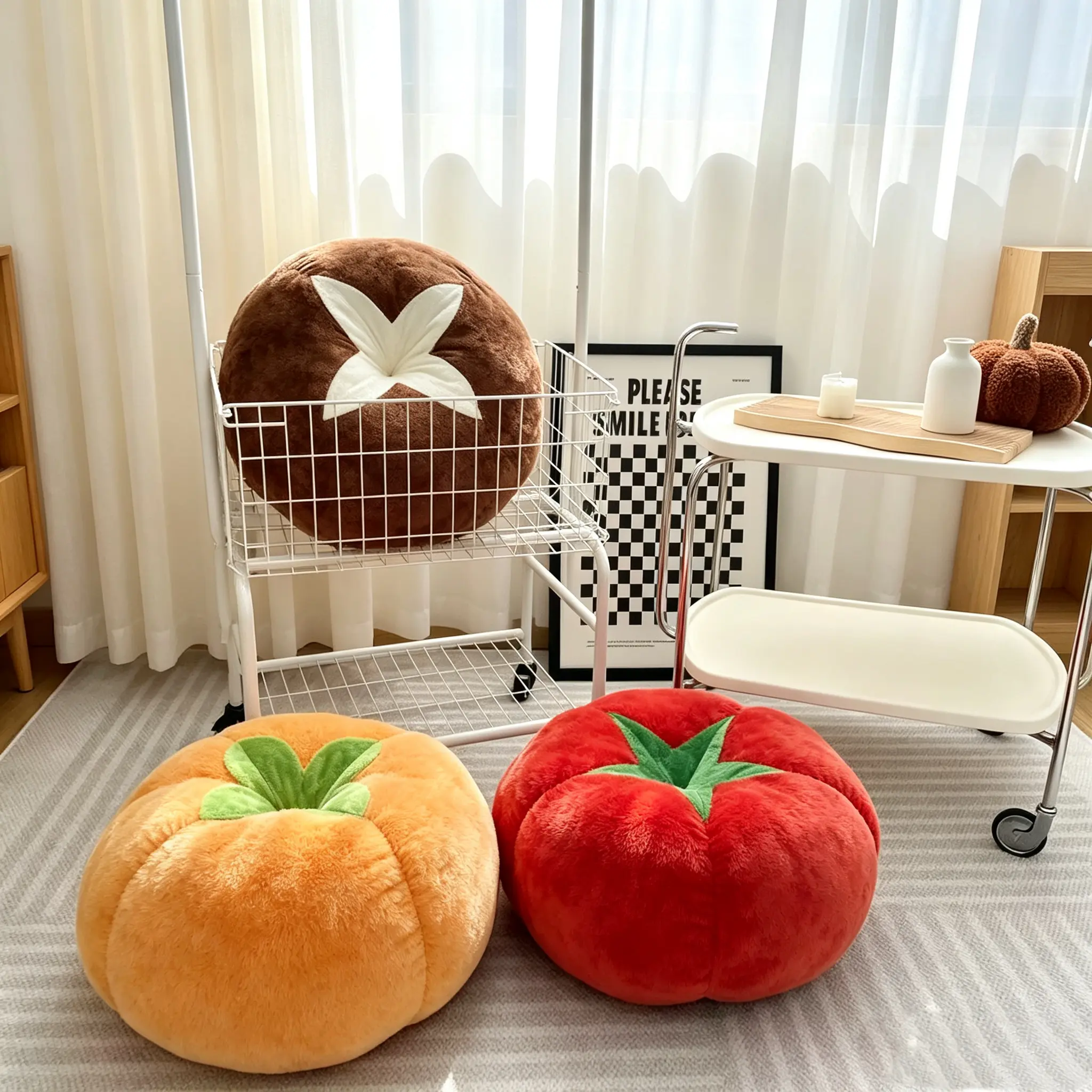 Tomato figurine, ground cushion, creative plush toy, playing with living room sofa, pillow
