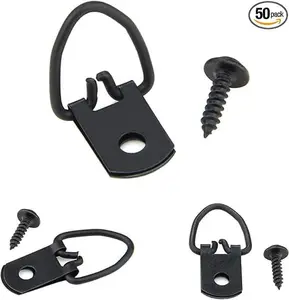 D-Ring Picture Hangers with Screws - 50 Pack - Picture Hang Solutions - Professional Picture Hanging Hardware for Hanging Photos Frame Canvas Clock Paintings Artwork (Black) Organiser Smooth