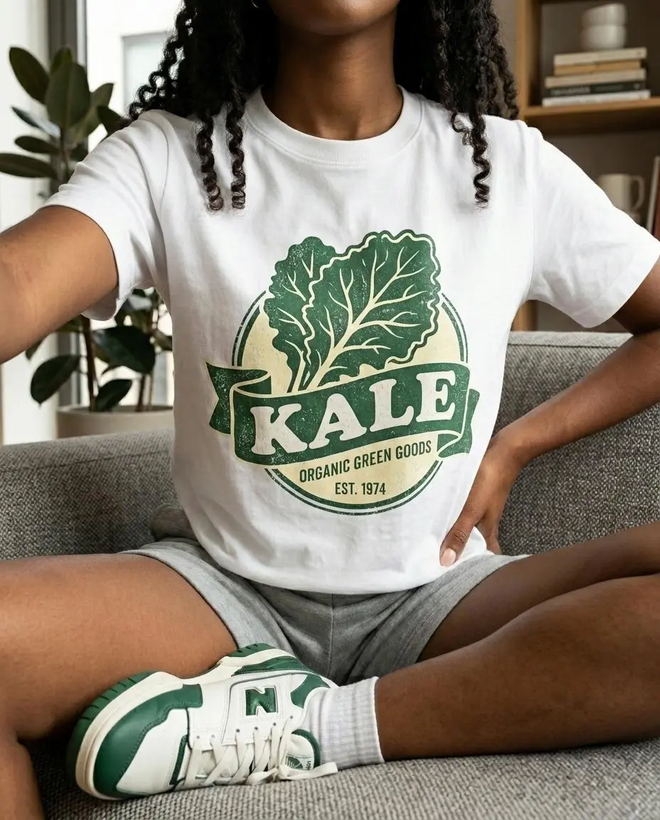 Kale Organic Green Foods Quote Womens Organic Cotton Graphic Tee