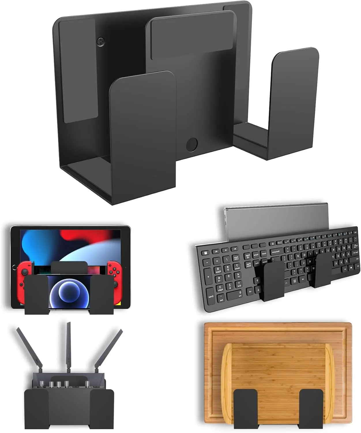 Black Universal Wall Mount Shelf Organizer, Shelves for Laptop, Keyboard, Tablet, Kindle, Router, Modem, Cable Box – Desk Side & Bedside Electronics Storage