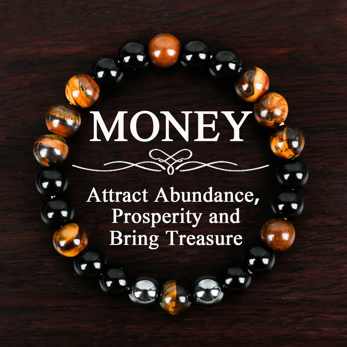 1pc GADASLUY Natural Tiger Eye Stone Bracelet with Hematite & Obsidian Beads – Stylish Gemstone Jewelry for Wealth, Abundance, and Prosperity – Perfect Gift for Women, Moms, Friends, and Family