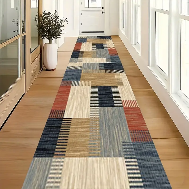 Joyfinity Bohemian Plaid Runner Rug - 1 Stone Base Woven Patterned Colorful Panel Whimsical Modern Decorative Mat, Multi-area Use for Hallway, Bedroom Accessories, Woven Design Runners, Patterned Rug Runners