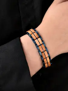 1 piece Men's Wooden Bracelet, Stylish Wood & Stainless Steel Combination, Unique Design, Perfect Gift for Him, Durable Material