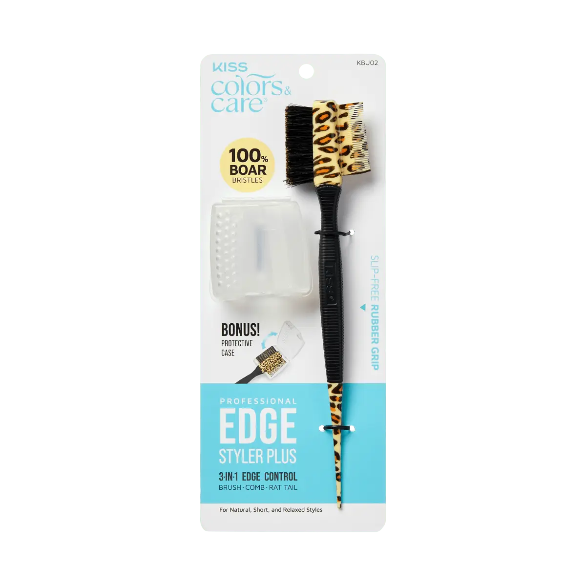 Kiss Colors & Care Edge Brush with Case | Edge Styling Brush, Baby Hair Brush, Edge Control Brush, Parting Comb, Protective Case