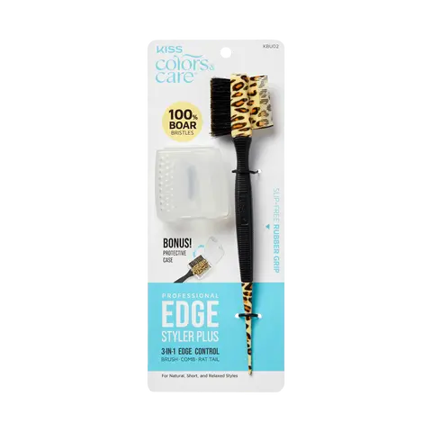 Kiss Colors & Care Edge Brush with Case | Edge Styling Brush, Baby Hair Brush, Edge Control Brush, Parting Comb, Protective Case
