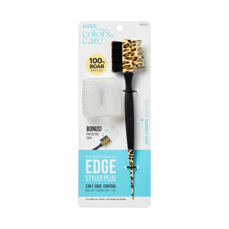 Kiss Colors & Care Edge Brush with Case | Edge Styling Brush, Baby Hair Brush, Edge Control Brush, Parting Comb, Protective Case