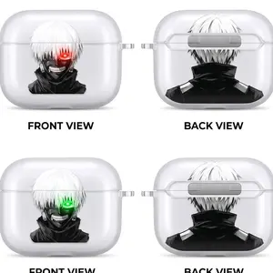 Ken Kaneki Anime AirPods Case with Keychain, Frosted PC Protective Cover for AirPods Pro, Tokyo Ghoul Earbuds Case Gift for Him Her